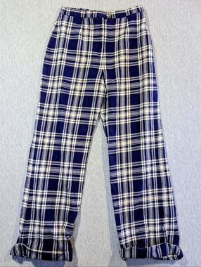 Vintage Highland Queen Virgin Wool Plaid Pants Size 16 Blue White